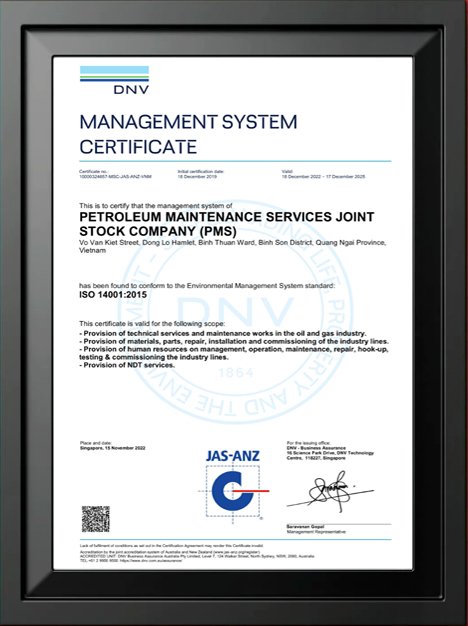 CERTIFICATE ISO 14001:2015- Chứng nhận Hệ thống quản lý môi trường ISO 14001:2015