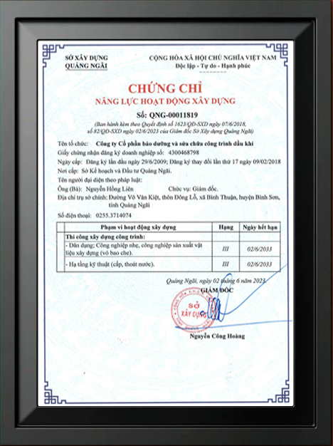 CHỨNG CHỈ NĂNG LỰC HOẠT ĐỘNG XÂY DỰNG